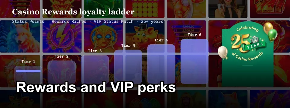 Casino Rewards six-tier loyalty ladder with Status Points and VIP Status Match